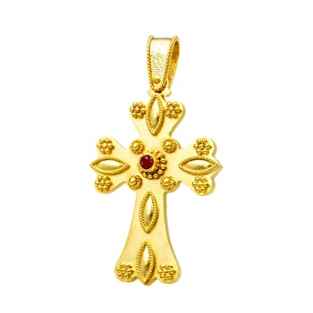 Χειροποίητος Σταυρός φτιαγμένος από Χρυσό 14 Καρατίων με γνήσιο Ρουμπίνι 