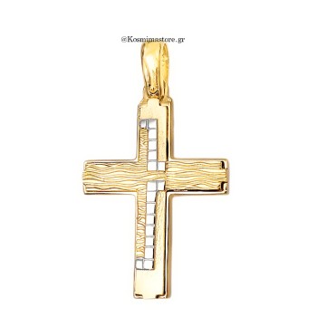 Ανδρικός σταυρός από κίτρινο και λευκό χρυσό 14 καρατίων